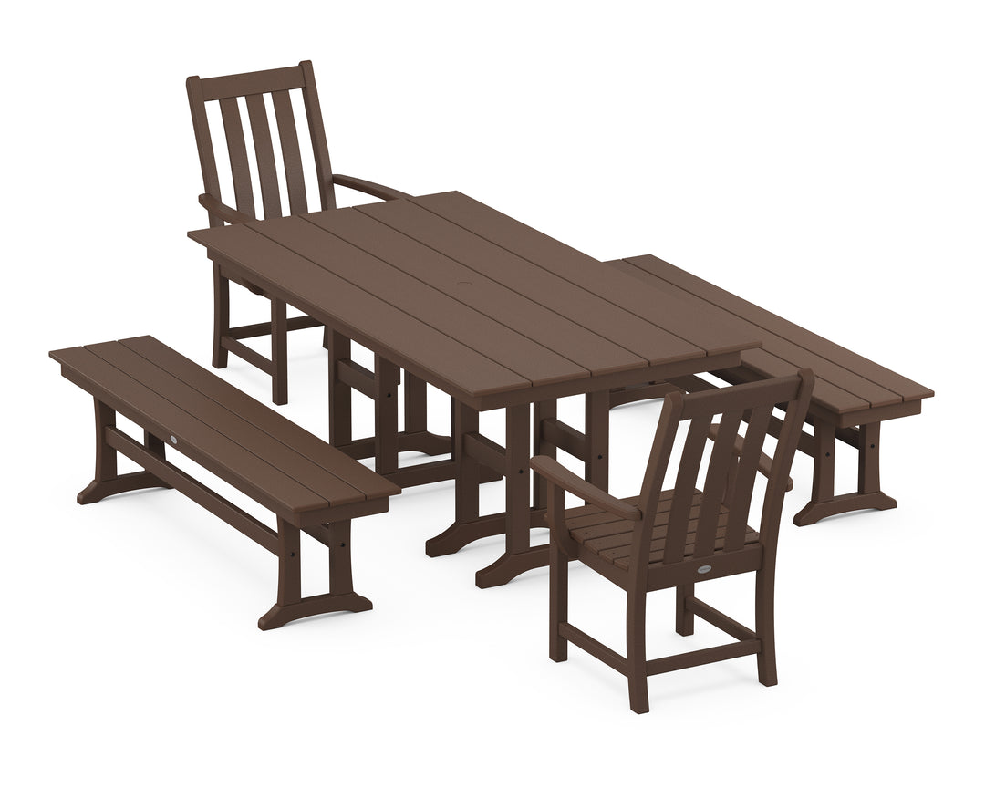 POLYWOOD® Vineyard 5-Piece Farmhouse Dining Set with Benches