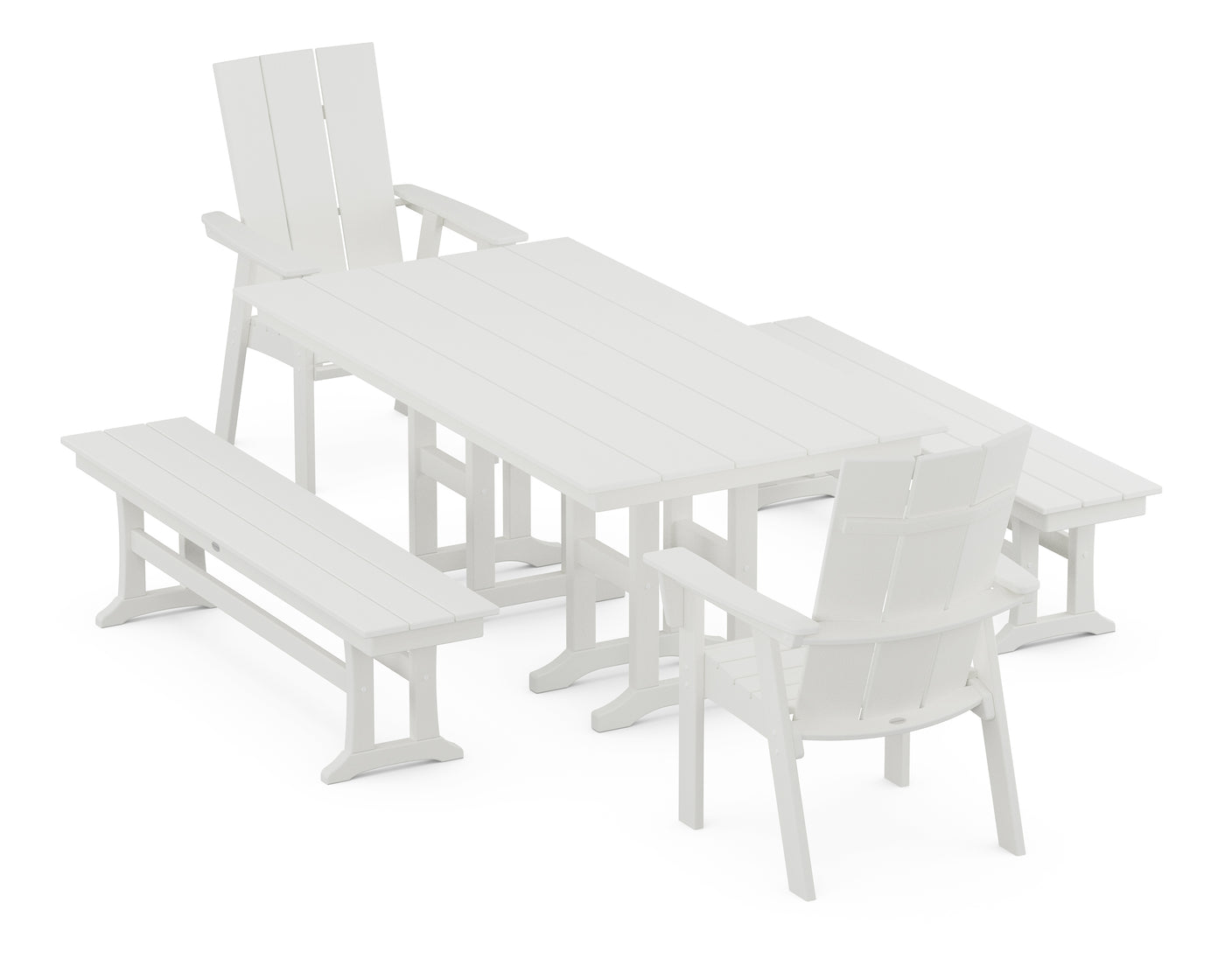 Modern Curveback Adirondack 5-Piece Farmhouse Dining Set with Benches