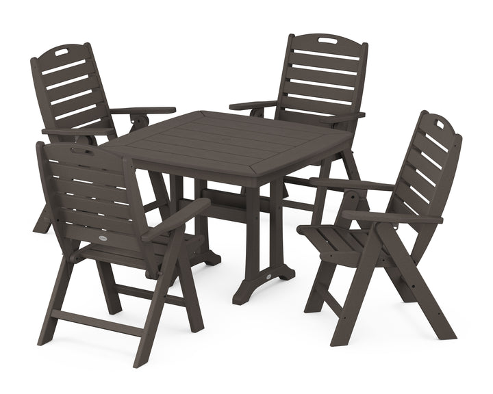POLYWOOD® Nautical Folding Highback Chair 5-Piece Dining Set with Trestle Legs