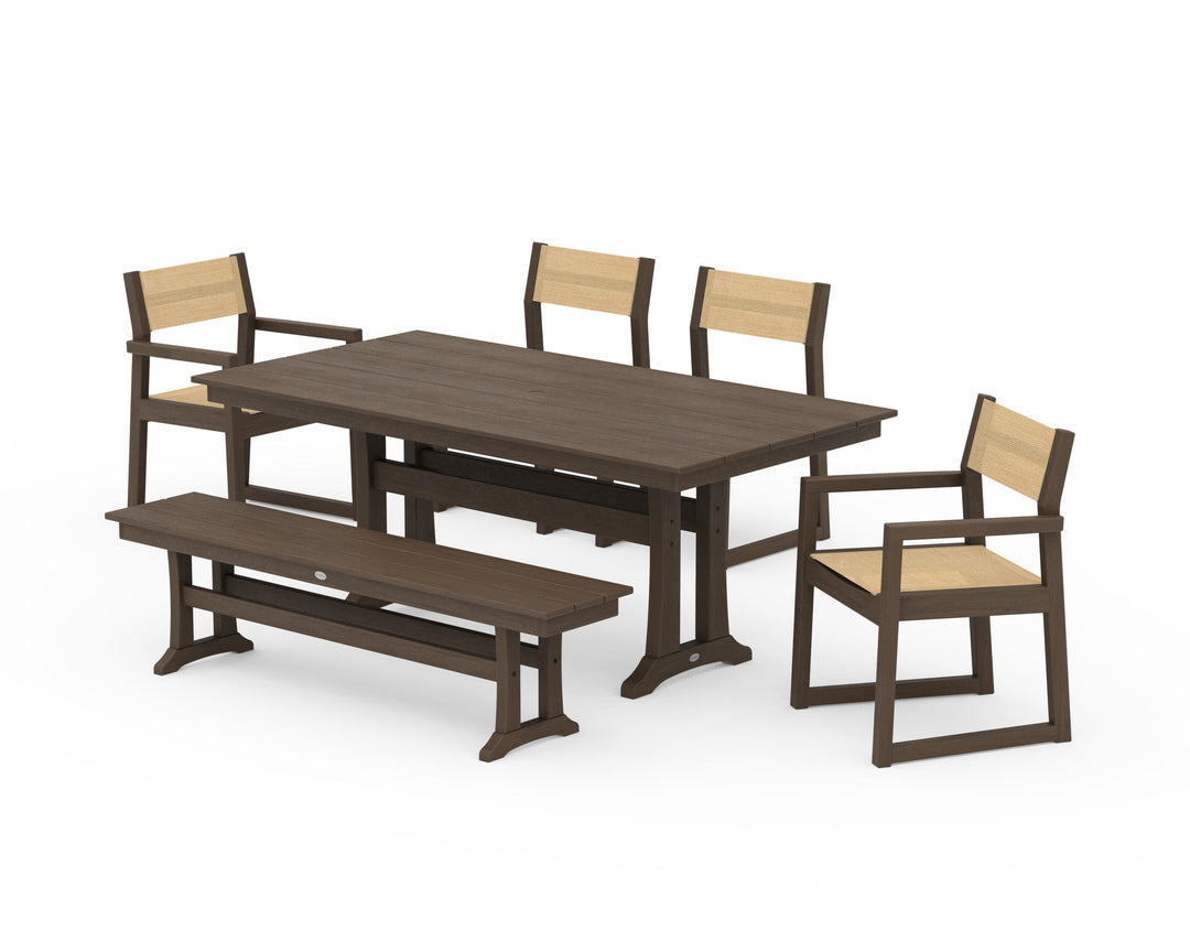 POLYWOOD® EDGE Sling 6-Piece Farmhouse Dining Set With Trestle Legs