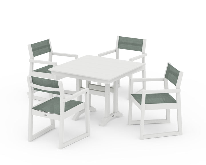 POLYWOOD® EDGE Sling 5-Piece Farmhouse Dining Set with Trestle Legs