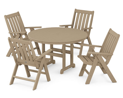 Vineyard Folding Chair 5-Piece Round Farmhouse Dining Set