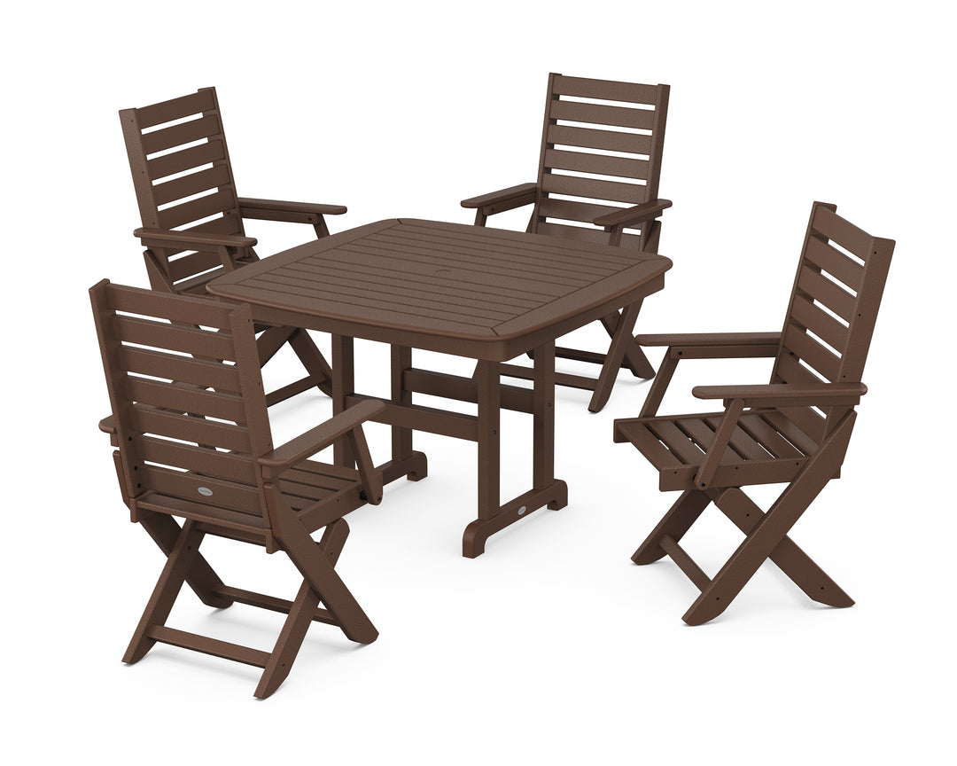 POLYWOOD® Captain Folding Chair 5-Piece Dining Set with Trestle Legs