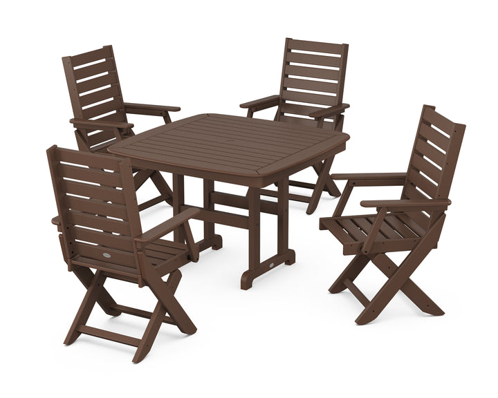 POLYWOOD® Captain Folding Chair 5-Piece Dining Set with Trestle Legs