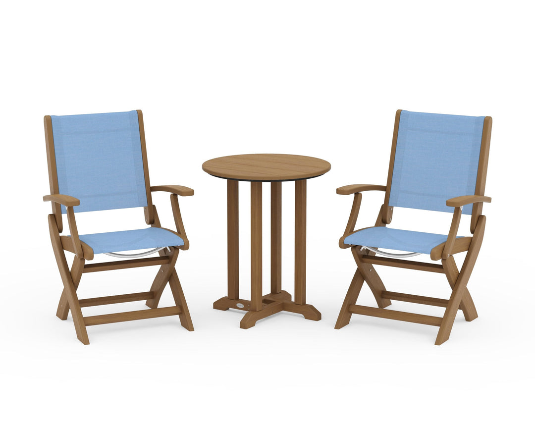 POLYWOOD® Coastal Folding 3-Piece Round Bistro Dining Set