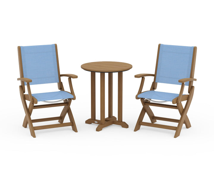 POLYWOOD® Coastal Folding 3-Piece Round Bistro Dining Set