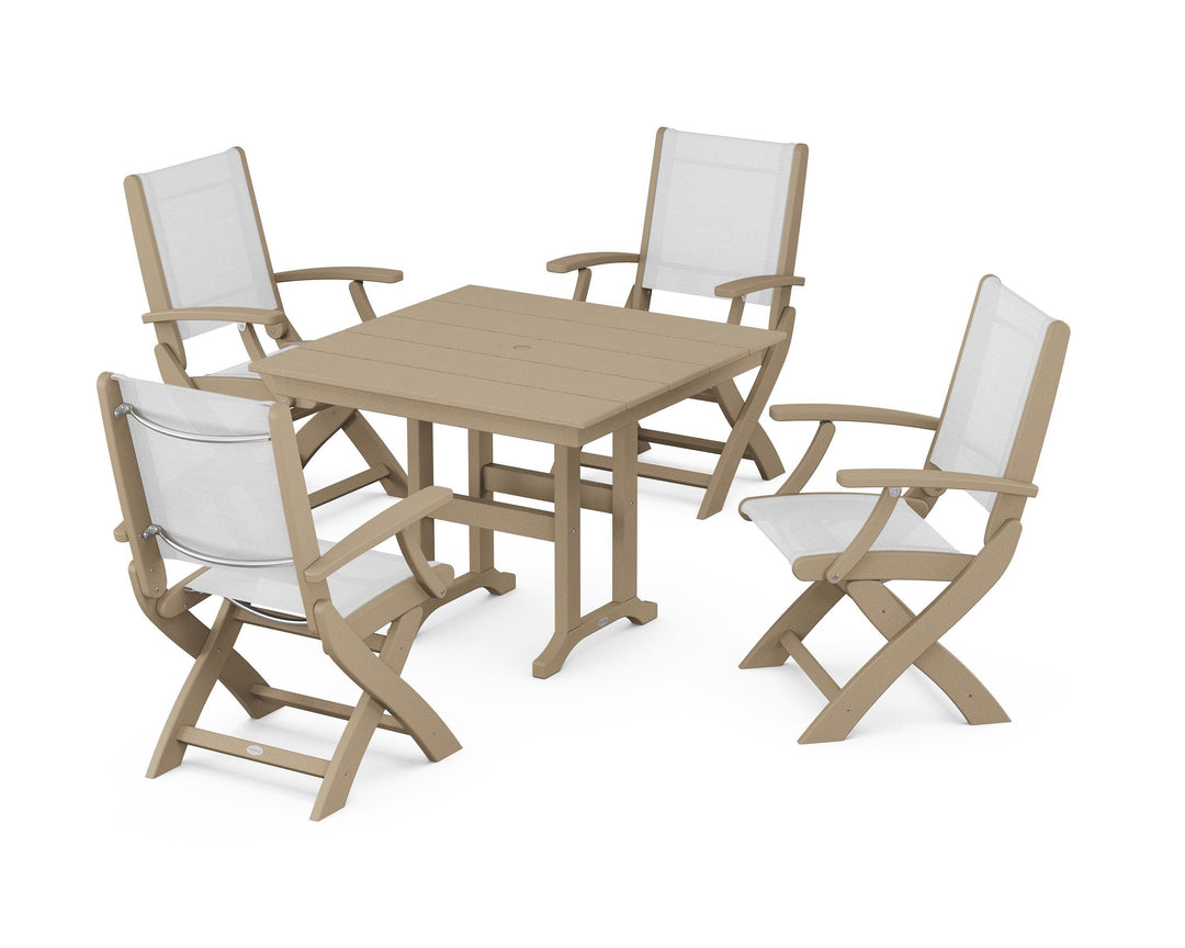 POLYWOOD® Coastal Folding Chair 5-Piece Farmhouse Dining Set