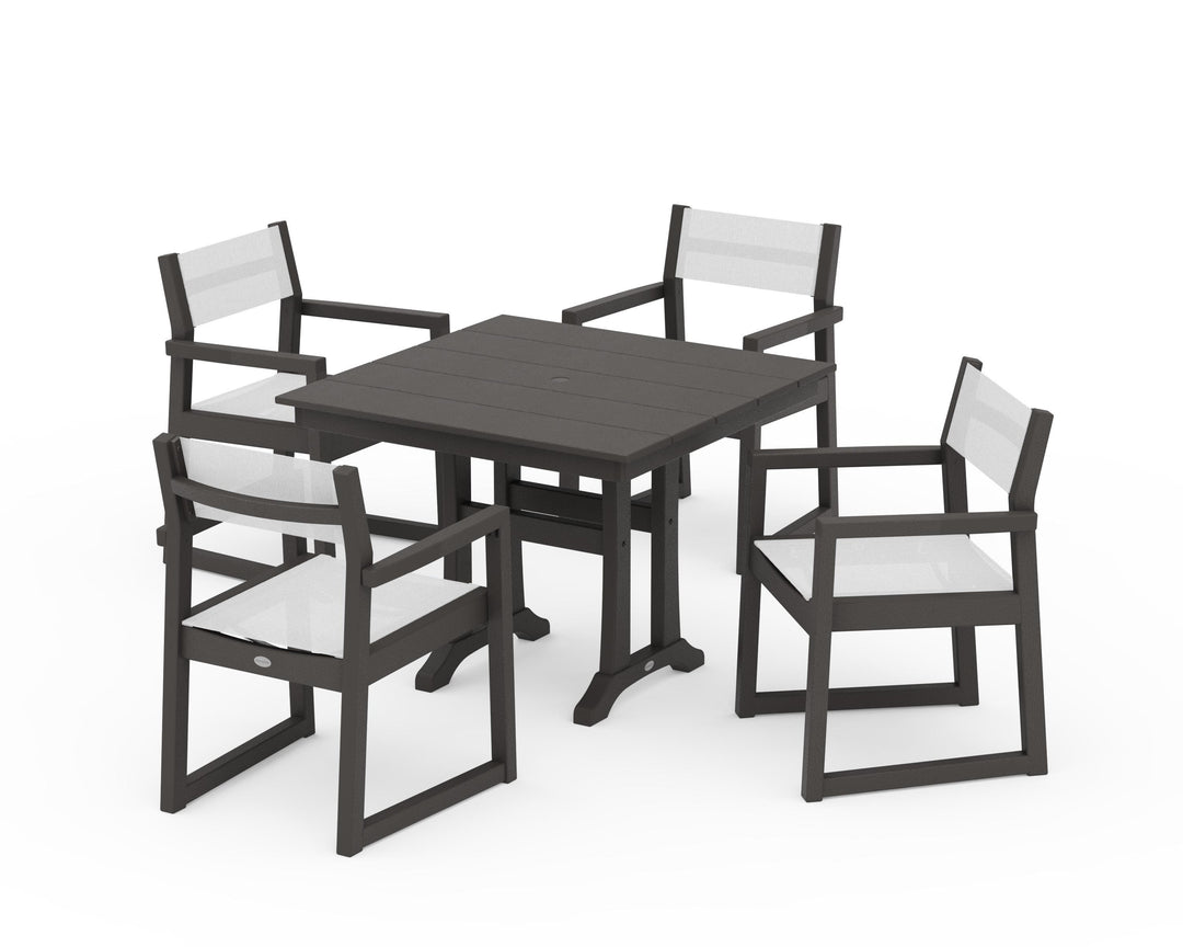 POLYWOOD® EDGE Sling 5-Piece Farmhouse Dining Set with Trestle Legs