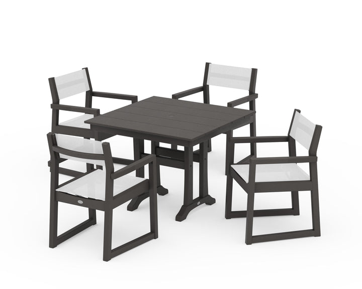 POLYWOOD® EDGE Sling 5-Piece Farmhouse Dining Set with Trestle Legs