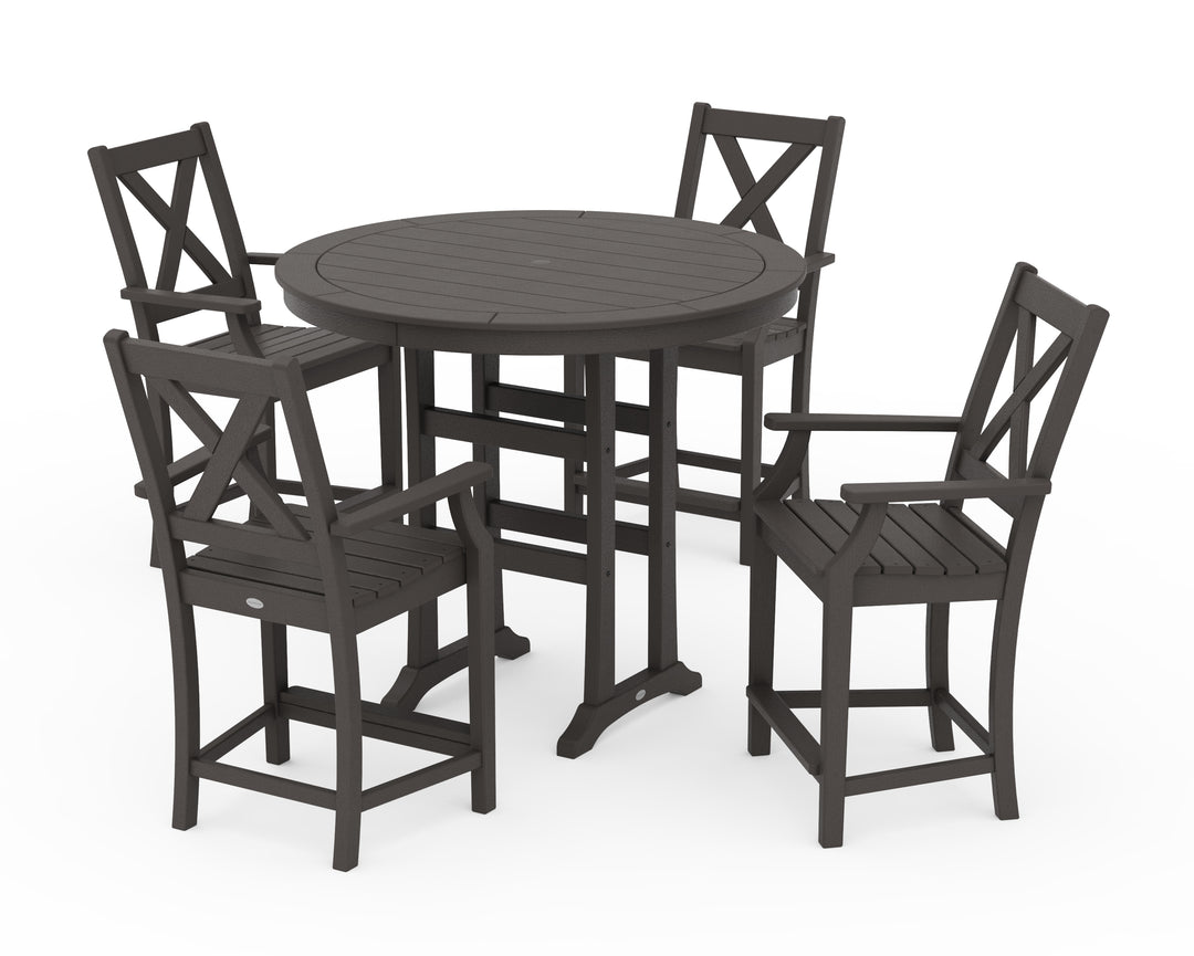 POLYWOOD® Braxton 5-Piece Nautical Trestle Arm Chair Counter Set