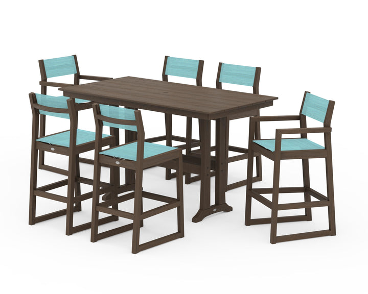 POLYWOOD® EDGE Sling 7-Piece Farmhouse Bar Set with Trestle Legs