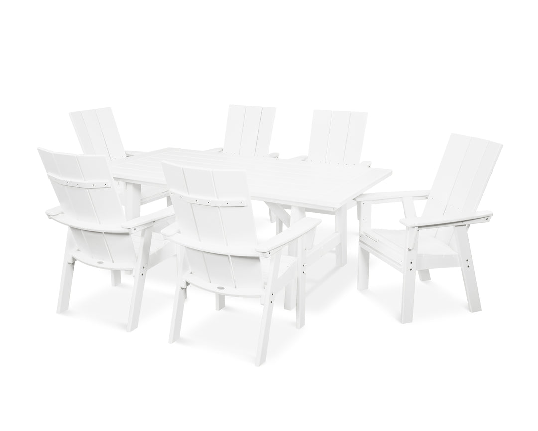 POLYWOOD® Modern Curveback Adirondack 7-Piece Rustic Farmhouse Dining Set