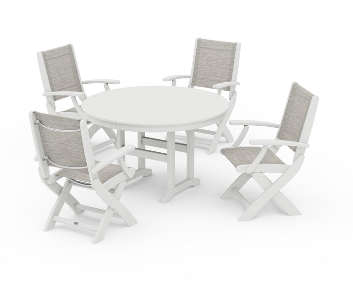 POLYWOOD® Coastal Folding Chair 5-Piece Round Dining Set