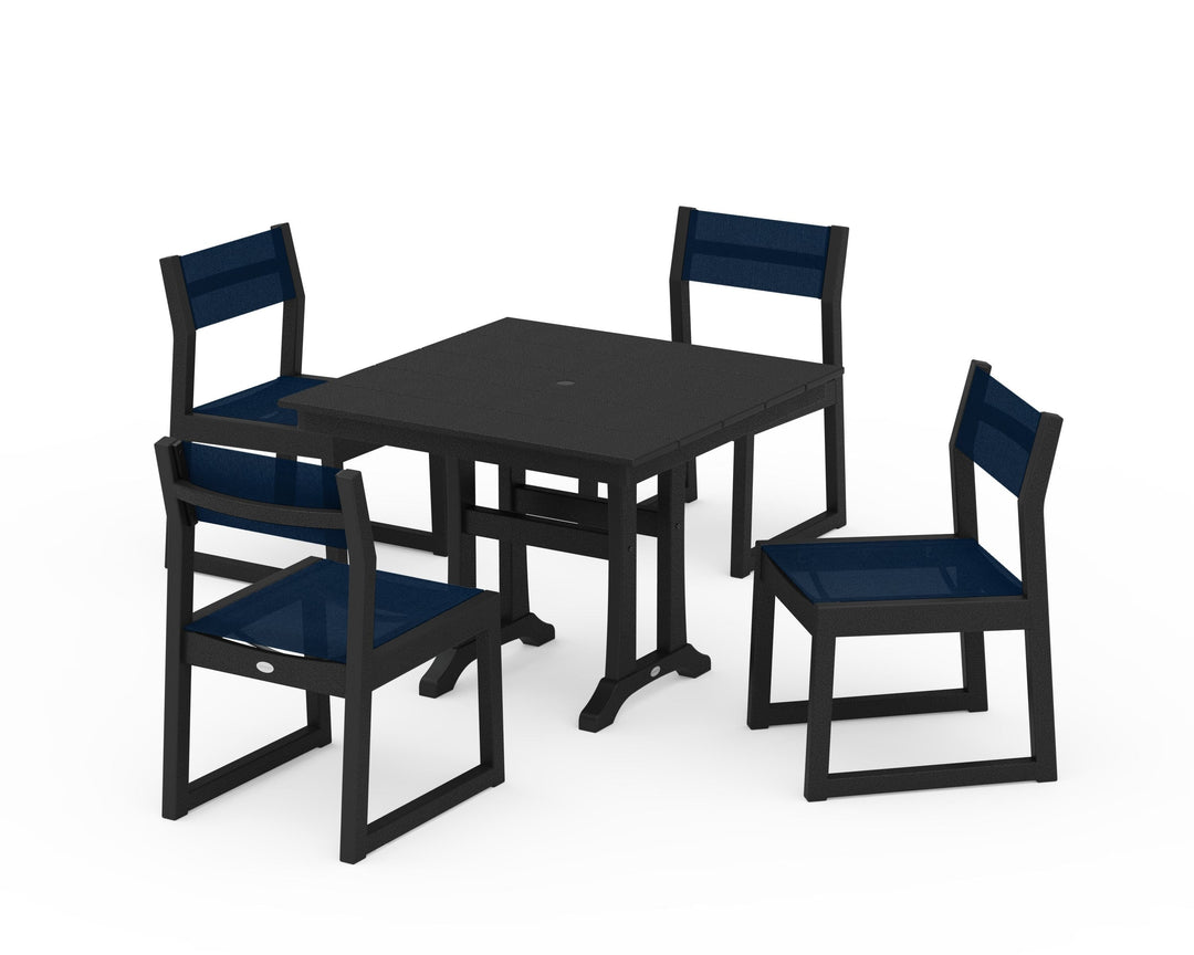 POLYWOOD® EDGE Sling 5-Piece Farmhouse Trestle Side Chair Dining Set