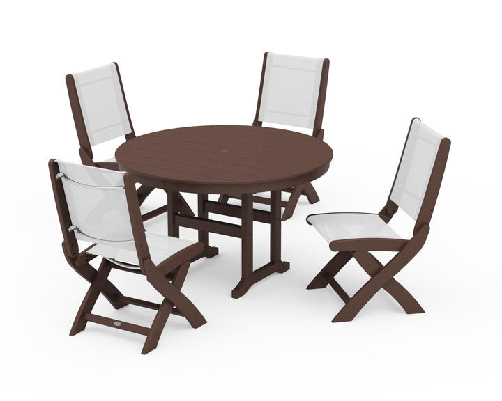POLYWOOD® Coastal Folding Side Chair 5-Piece Round Dining Set