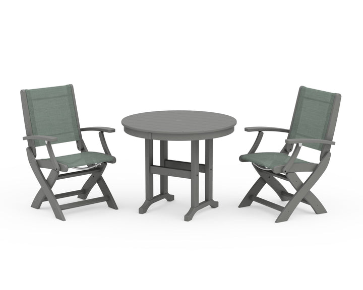 POLYWOOD® Coastal Folding Chair 3-Piece Round Dining Set