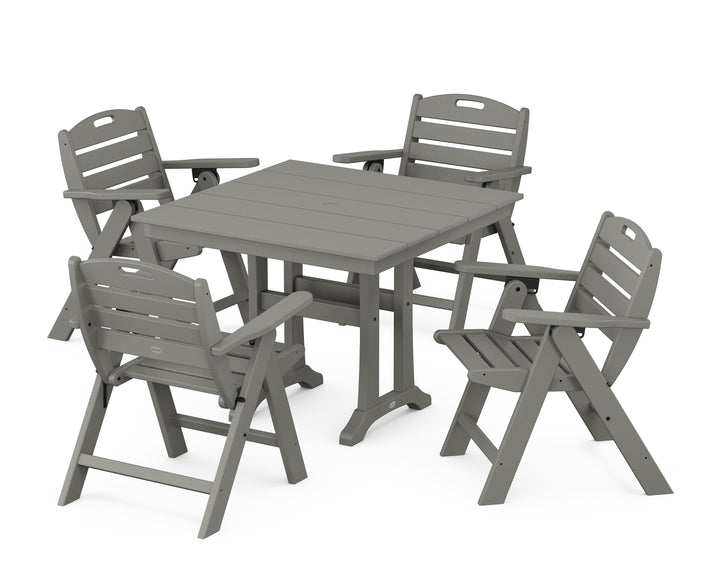 POLYWOOD® Nautical Folding Lowback Chair 5-Piece Farmhouse Dining Set With Trestle Legs