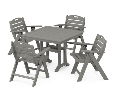 Nautical Folding Lowback Chair 5-Piece Farmhouse Dining Set With Trestle Legs