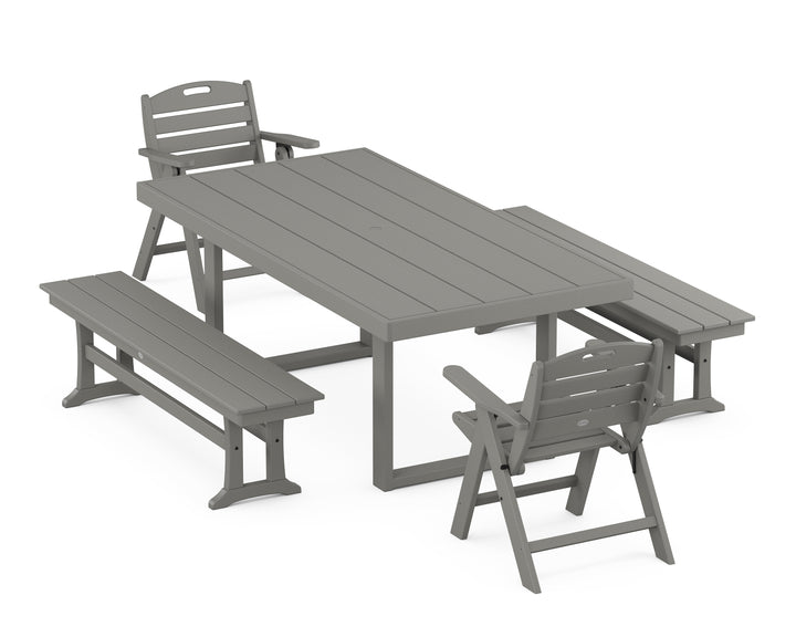 POLYWOOD® Nautical Lowback 5-Piece Dining Set with Benches
