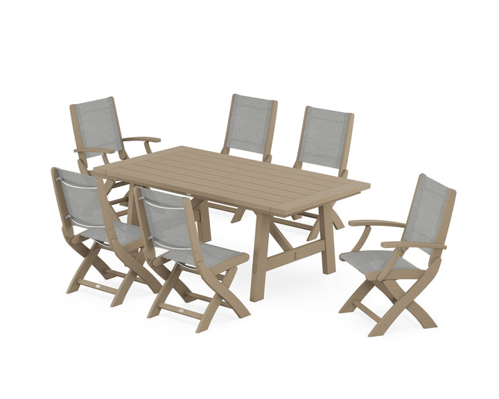 POLYWOOD® Coastal Folding Chair 7-Piece Rustic Farmhouse Dining Set