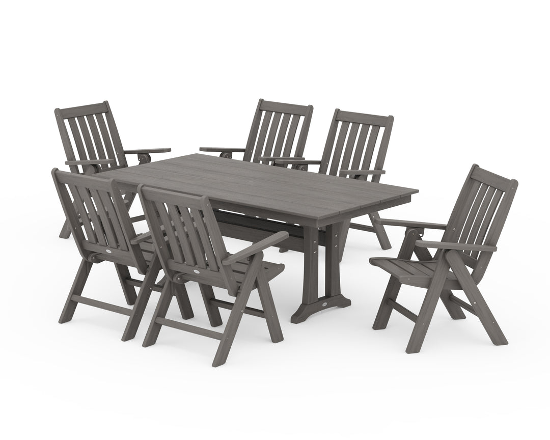 POLYWOOD® Vineyard Folding Chair 7-Piece Farmhouse Dining Set with Trestle Legs