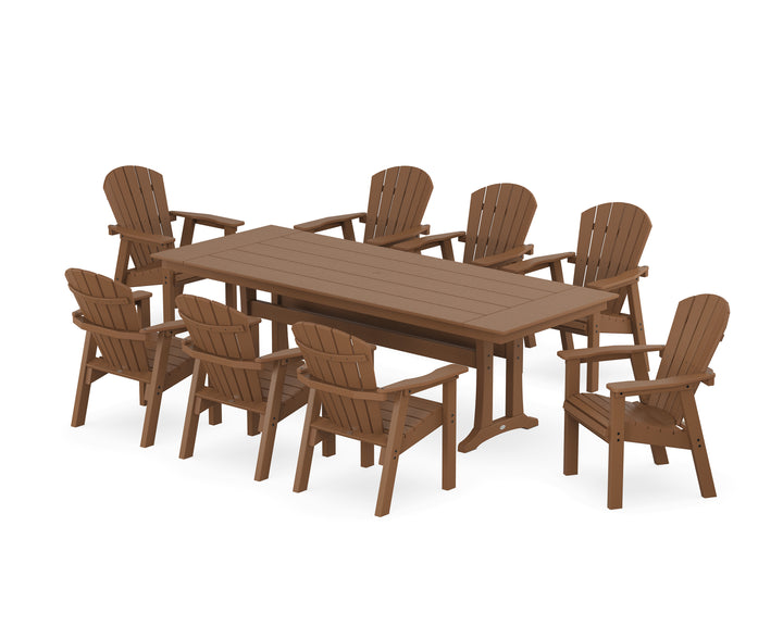 POLYWOOD® Seashell 9-Piece Farmhouse Dining Set with Trestle Legs