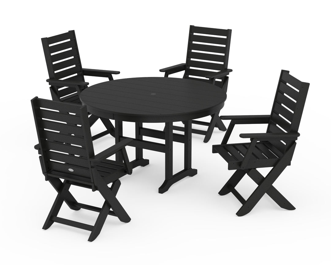 POLYWOOD® Captain Folding Chair 5-Piece Round Dining Set