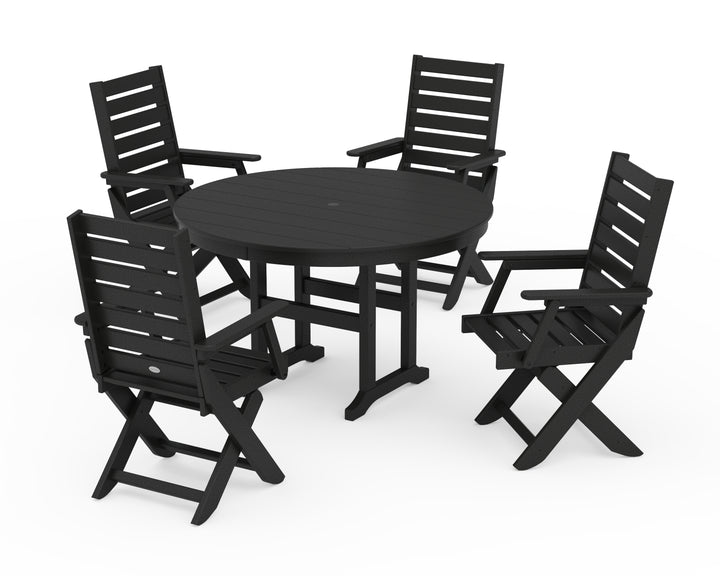 POLYWOOD® Captain Folding Chair 5-Piece Round Dining Set