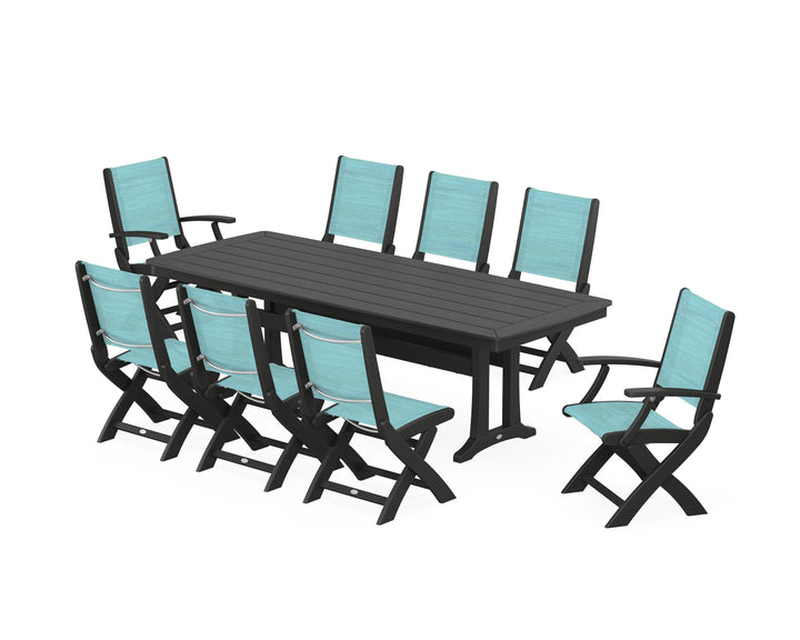POLYWOOD® Coastal Folding 9-Piece Dining Set with Trestle Legs