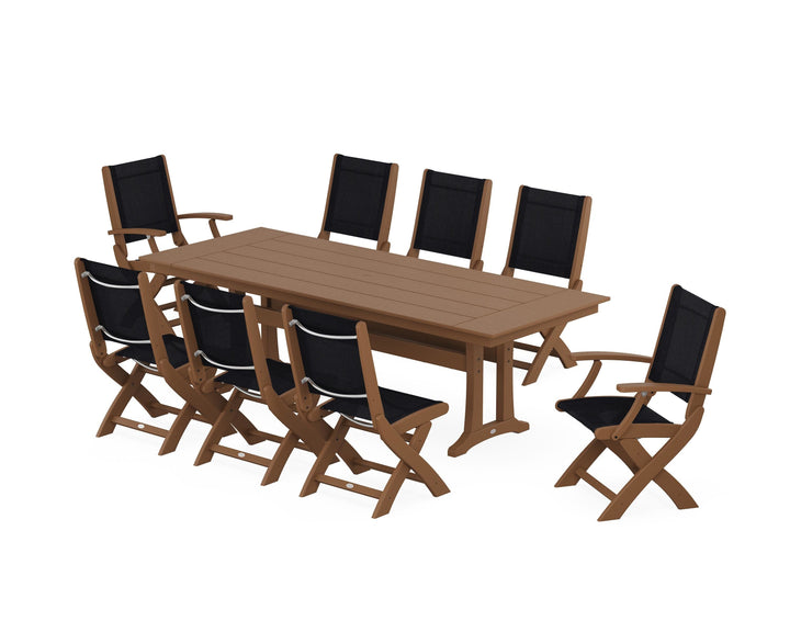 POLYWOOD® Coastal 9-Piece Folding Dining Chair Farmhouse Dining Set with Trestle Legs