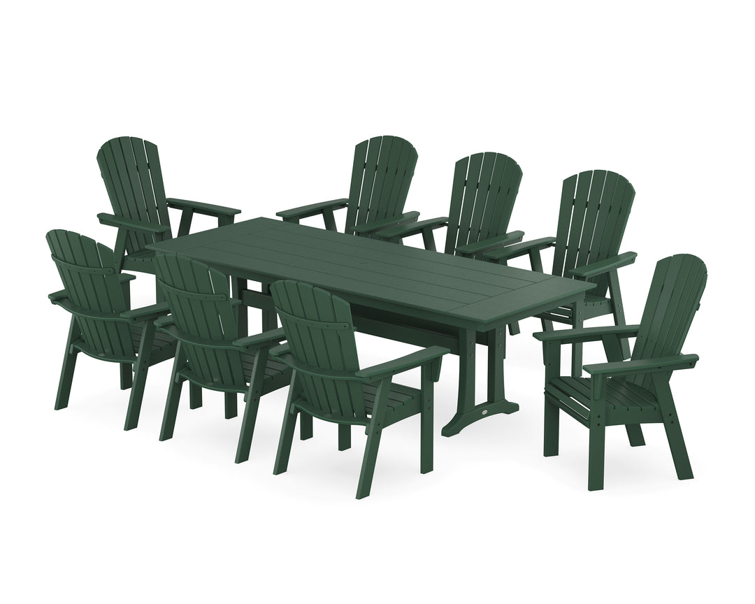 POLYWOOD® Nautical 9-Piece Curveback Adirondack Farmhouse Dining Set with Trestle Legs