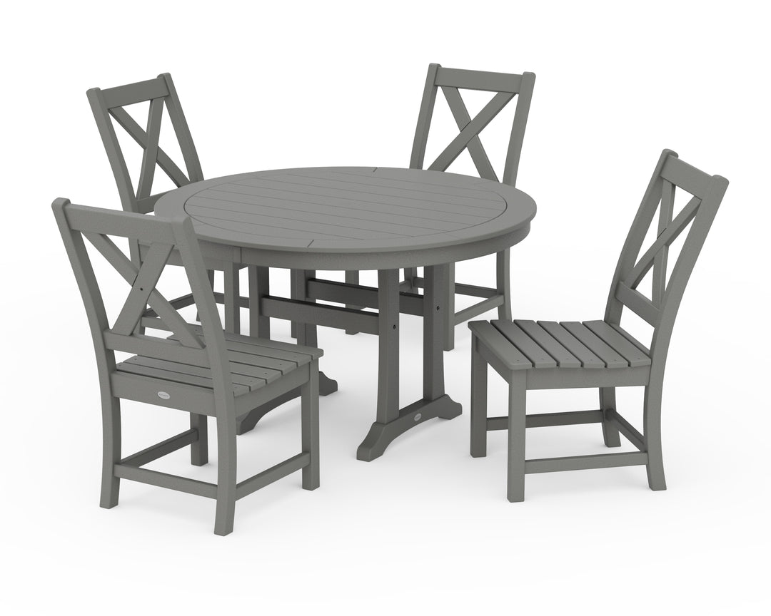 POLYWOOD® Braxton Side Chair 5-Piece Round Dining Set With Trestle Legs