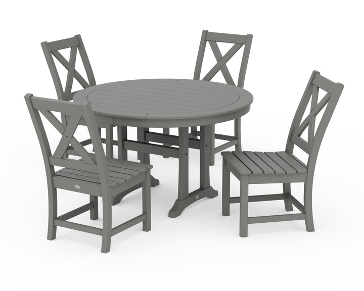 POLYWOOD® Braxton Side Chair 5-Piece Round Dining Set With Trestle Legs