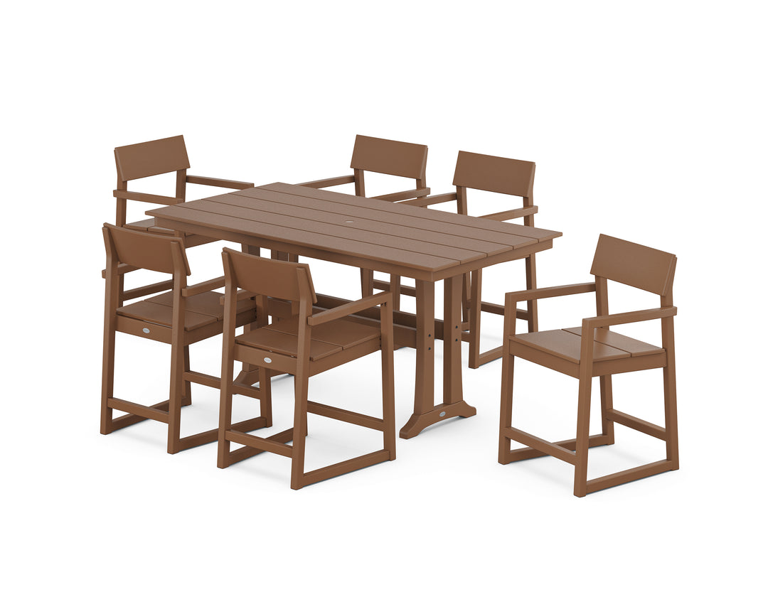 POLYWOOD® EDGE Arm Chair 7-Piece Farmhouse Counter Set with Trestle Legs
