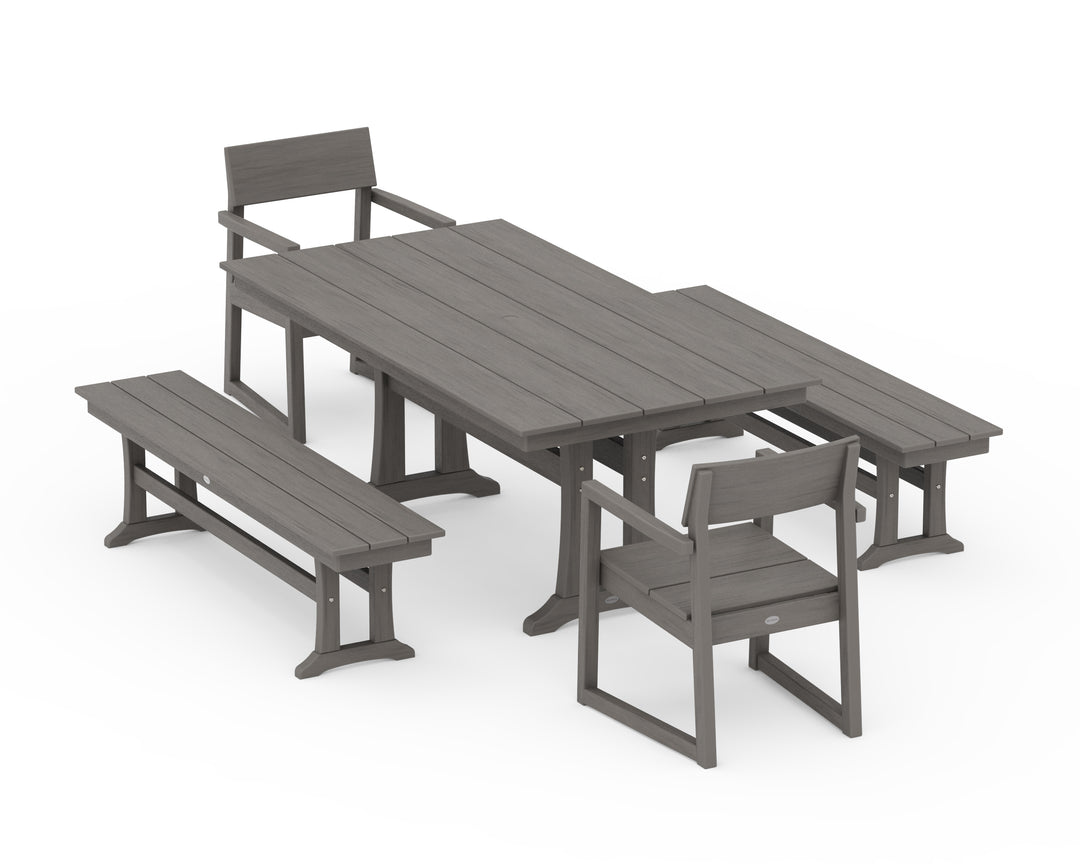 POLYWOOD® EDGE 5-Piece Farmhouse Dining Set With Trestle Legs