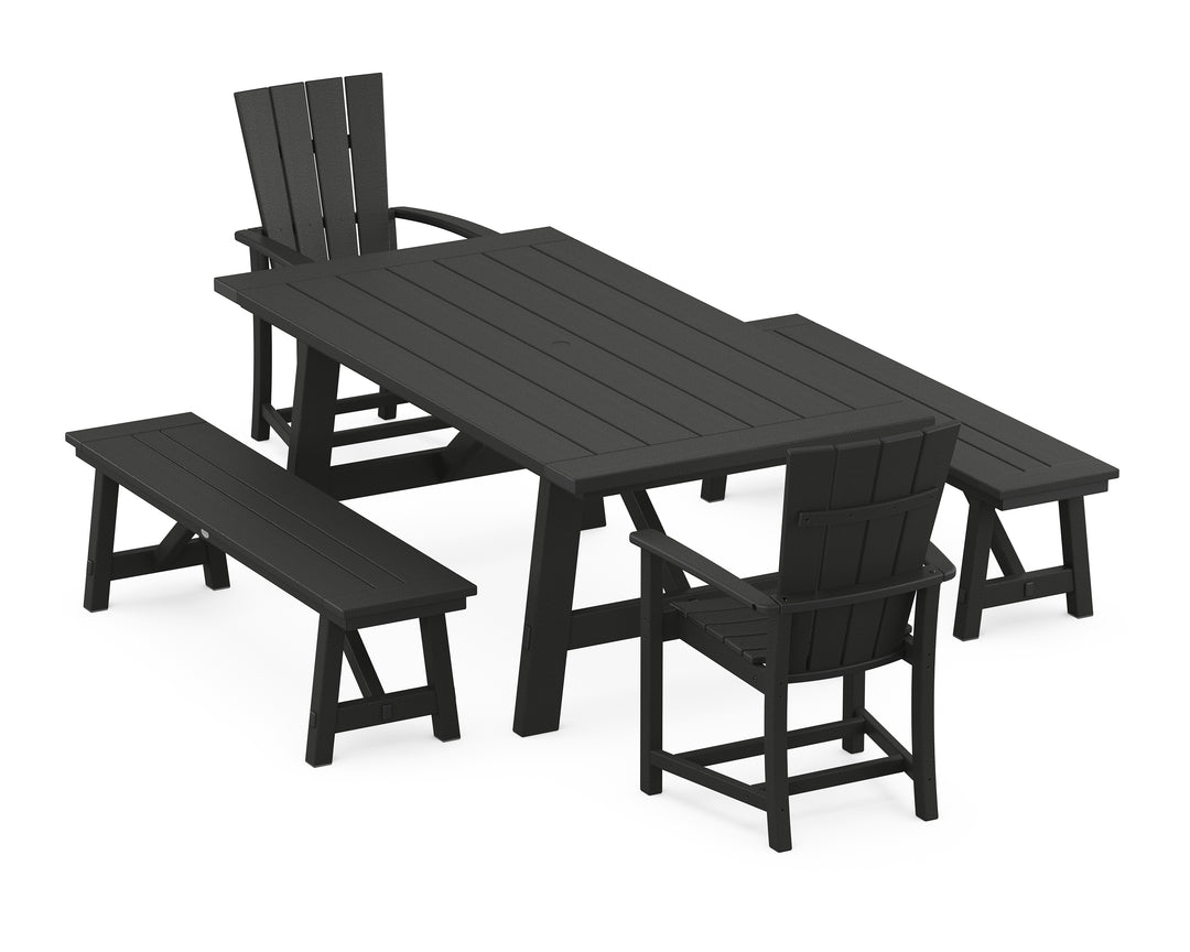 POLYWOOD® Quattro 5-Piece Rustic Farmhouse Dining Set With Benches