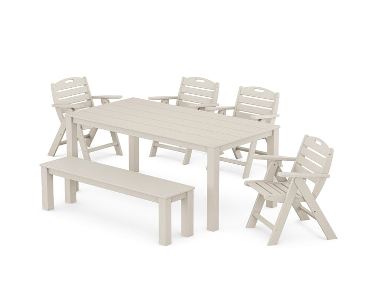 POLYWOOD® Nautical Folding Lowback Chair 6-Piece Parsons Dining Set with Bench