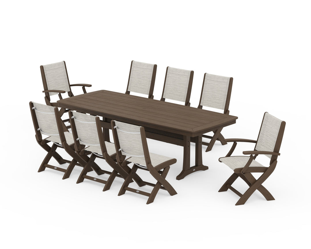 POLYWOOD® Coastal Folding 9-Piece Dining Set with Trestle Legs