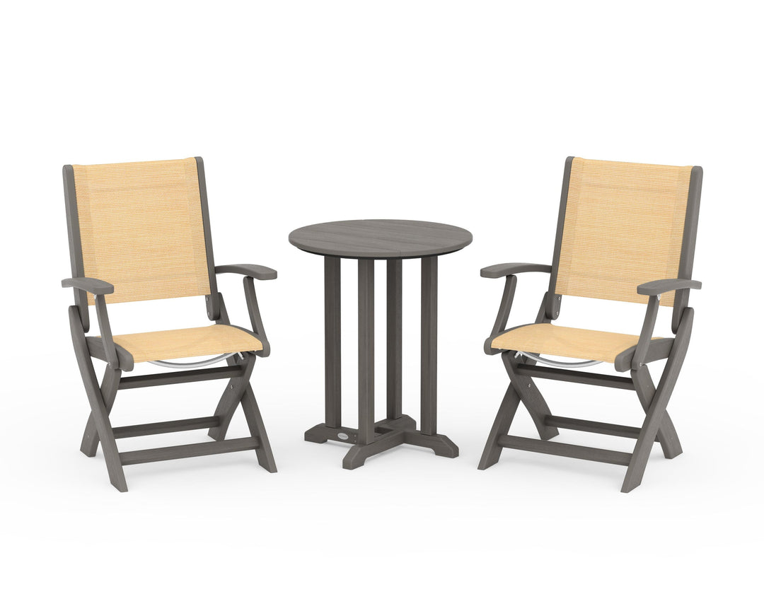 POLYWOOD® Coastal Folding 3-Piece Round Bistro Dining Set
