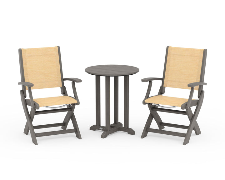 POLYWOOD® Coastal Folding 3-Piece Round Bistro Dining Set