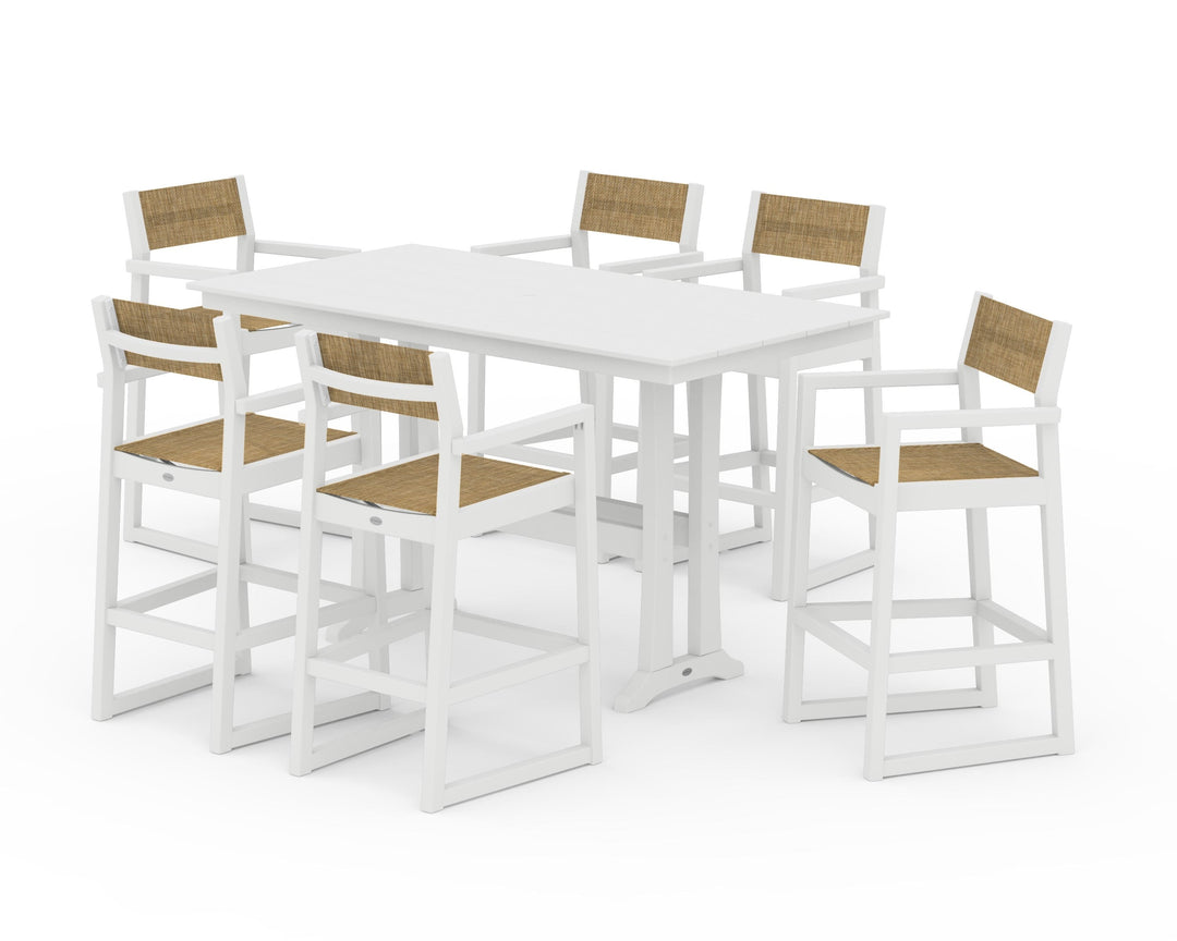 POLYWOOD® EDGE Sling Arm Chair 7-Piece Farmhouse Bar Set with Trestle Legs