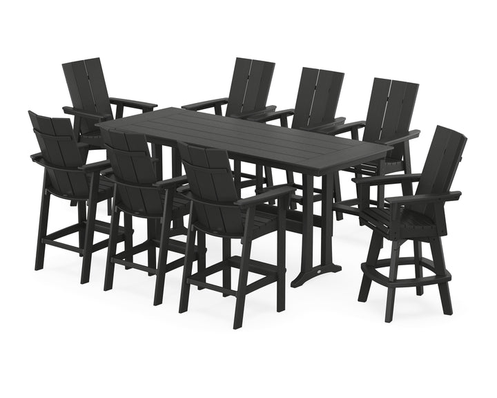 POLYWOOD® Modern Curveback Adirondack Swivel 9-Piece Farmhouse Bar Set with Trestle Legs
