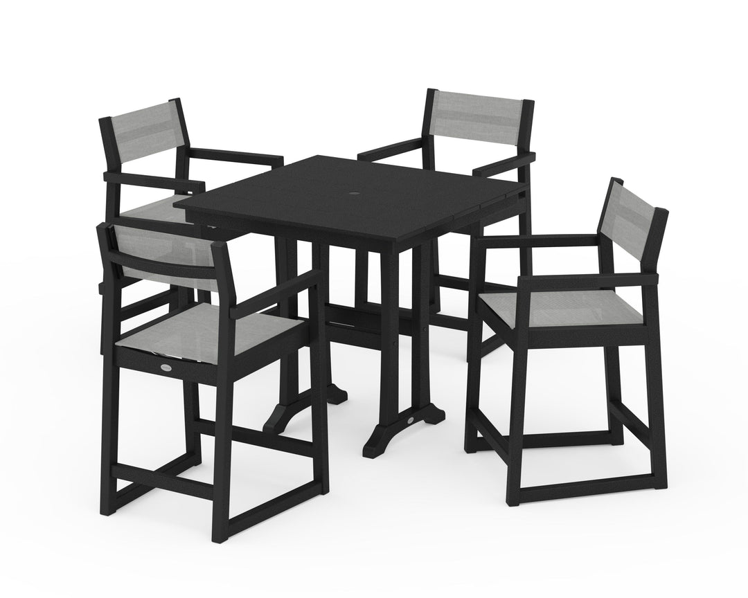 POLYWOOD® EDGE Sling Arm Chair 5-Piece Farmhouse Counter Set with Trestle Legs