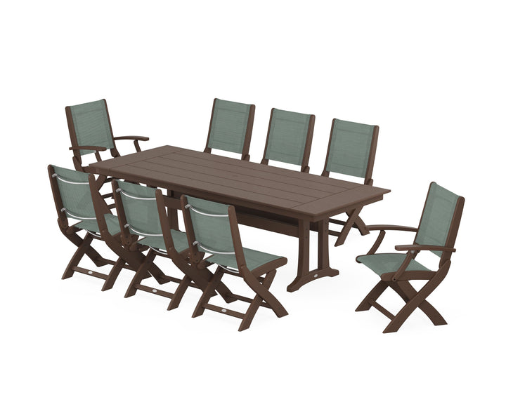 POLYWOOD® Coastal 9-Piece Folding Dining Chair Farmhouse Dining Set with Trestle Legs