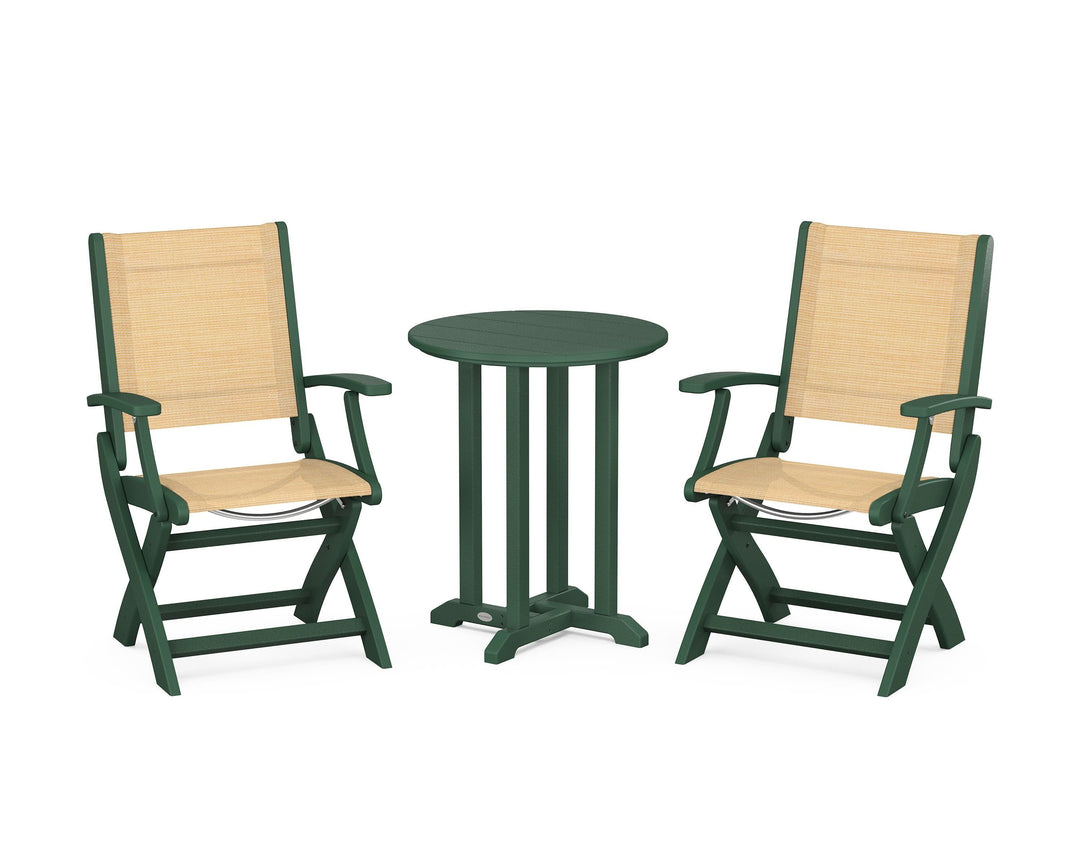 POLYWOOD® Coastal Folding 3-Piece Round Bistro Dining Set
