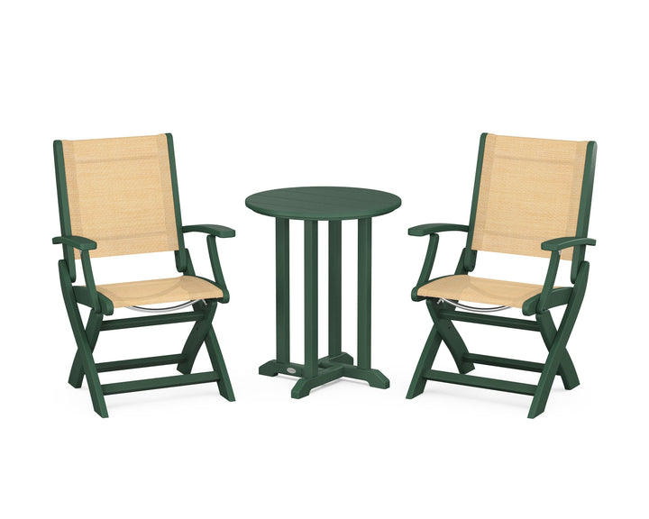 POLYWOOD® Coastal Folding 3-Piece Round Bistro Dining Set