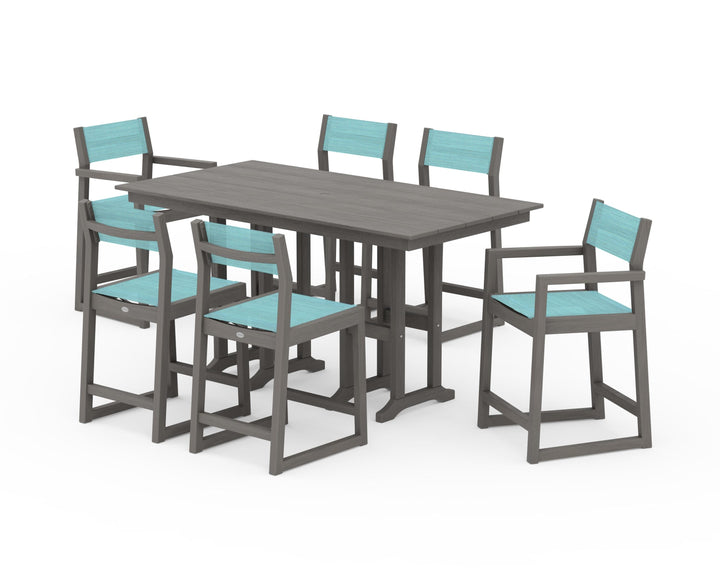 POLYWOOD® EDGE Sling 7-Piece Farmhouse Counter Set with Trestle Legs