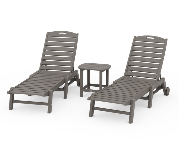 POLYWOOD® Nautical 3-Piece Chaise Lounge with Wheels Set with South Beach 18" Side Table