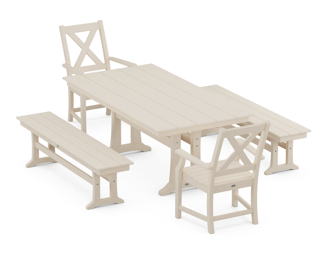 POLYWOOD® Braxton 5-Piece Farmhouse Dining Set With Trestle Legs
