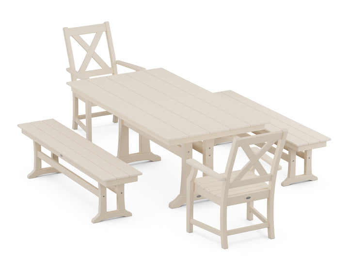 POLYWOOD® Braxton 5-Piece Farmhouse Dining Set With Trestle Legs